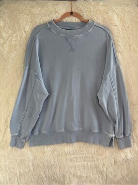Aerie Womens Oversized Distressed Sweatshirt Size XS Light Blue Comfy Loungewear